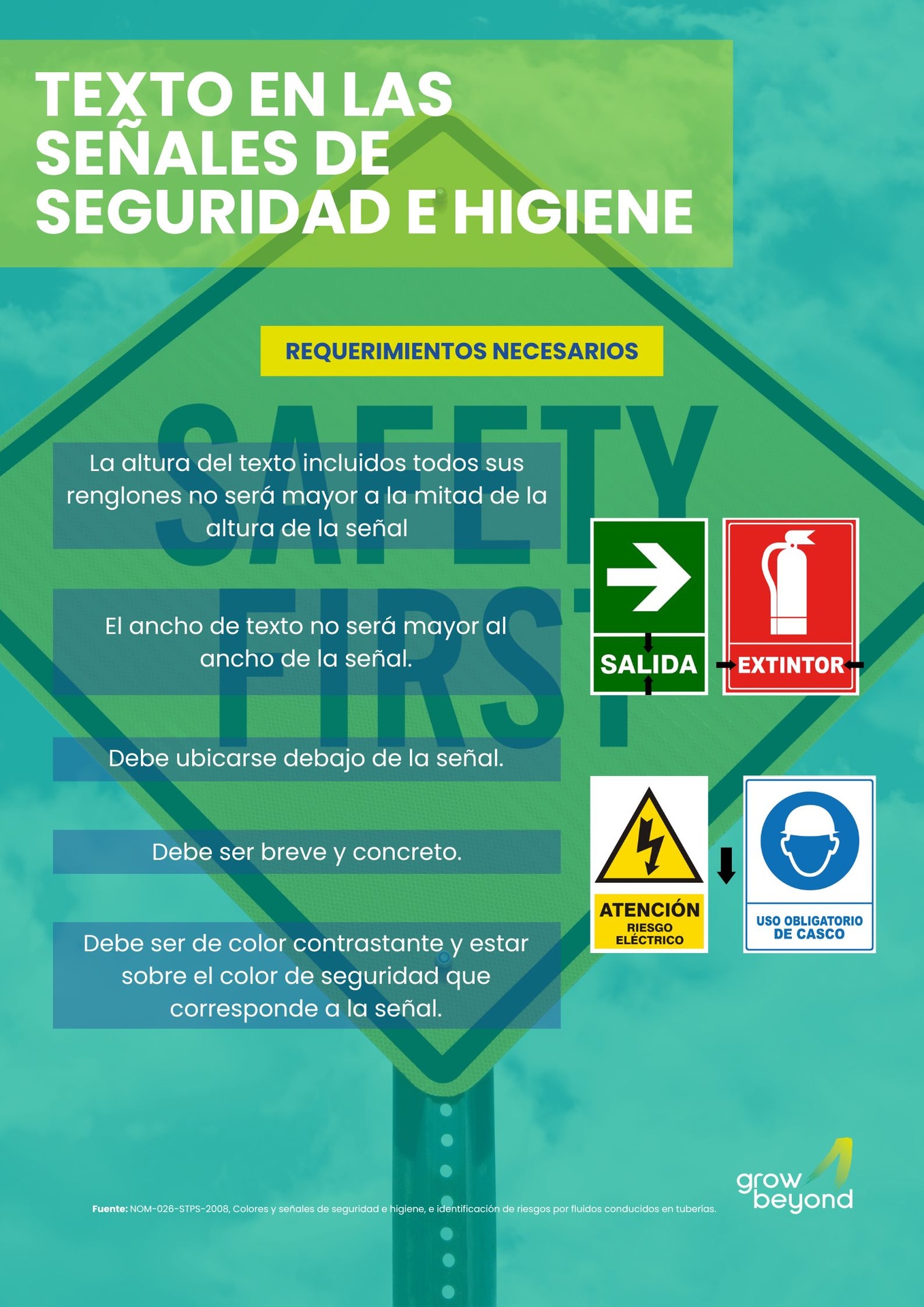 Texto en las Señales de Seguridad e Higiene